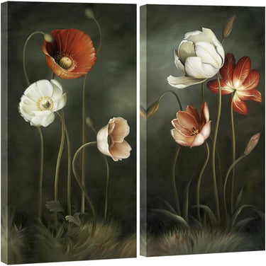 Wieco Art Large 2 Piece Modern Floral Giclee Canvas Prints Artwork Contemporary Colorful Flowers Oil Paintings Reproduction Green Pictures on Canvas Wall Art for Living Room Bedroom Decorations